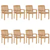 Image de vidaXL Chaises de jardin empilables avec coussins lot de 8 Teck solide