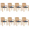 Image de vidaXL Chaises de jardin empilables avec coussins lot de 8 Teck solide