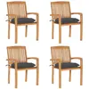 Image de vidaXL Chaises de jardin empilables avec coussins lot de 4 Teck solide