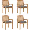 Image de vidaXL Chaises de jardin empilables avec coussins lot de 4 Teck solide