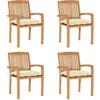 Image de vidaXL Chaises de jardin empilables avec coussins lot de 4 Teck solide