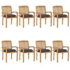 Image de vidaXL Chaises de jardin empilables avec coussins lot de 8 Teck solide