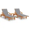 Image de vidaXL Chaises longues lot de 2 avec table et coussins Acacia solide
