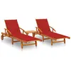 Image de vidaXL Chaises longues lot de 2 avec table et coussins Acacia solide