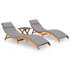 Image de vidaXL Chaises longues lot de 2 avec table et coussins Acacia solide