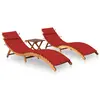 Image de vidaXL Chaises longues lot de 2 avec table et coussins Acacia solide