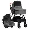 Image de vidaXL Poussette pour bébé 3-en-1 Gris clair et noir Acier