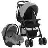 Image de vidaXL Poussette pour bébé 3-en-1 Gris clair et noir Acier