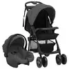 Image de vidaXL Poussette pour bébé 3-en-1 Gris foncé et noir Acier