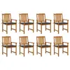 Image de vidaXL Chaises de jardin avec coussins lot de 8 Bois d'acacia solide