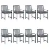 Image de vidaXL Chaises de jardin et coussins lot de 8 Bois acacia solide Gris