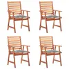 Image de vidaXL Chaises à manger d'extérieur lot de 4 et coussins Acacia massif
