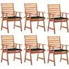 Image de vidaXL Chaises à manger d'extérieur lot de 6 et coussins Acacia massif