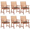 Image de vidaXL Chaises à manger d'extérieur lot de 6 et coussins Acacia massif