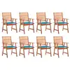 Image de vidaXL Chaises à manger d'extérieur lot de 8 et coussins Acacia massif