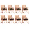 Image de vidaXL Chaises à manger d'extérieur lot de 8 et coussins Acacia massif