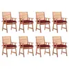 Image de vidaXL Chaises à manger d'extérieur lot de 8 et coussins Acacia massif