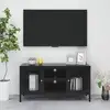 Image de vidaXL Meuble TV Noir 105x35x52 cm Acier et verre