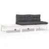 Image de vidaXL Salon de jardin 3 pcs avec coussins Blanc Bois de pin massif