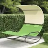 Image de vidaXL Chaise longue double à bascule avec auvent Vert et crème