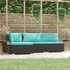 Image de vidaXL Salon de jardin 4 pcs avec coussins Noir Résine tressée