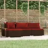 Image de vidaXL Salon de jardin 4 pcs avec coussins Marron Résine tressée