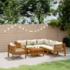 Image de vidaXL Salon de jardin 7 pcs avec coussin crème Bois d'acacia solide