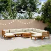 Image de vidaXL Salon de jardin 11 pcs avec coussin crème Bois d'acacia solide