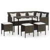 Image de Revera Ensemble de meubles 5 Pcs Canapé L avec Coussins en Polyrotin Marron