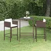 Image de vidaXL Meubles de bar de jardin 3pcs et coussins Résine tressée Marron
