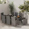 Image de vidaXL Ensemble à manger d'extérieur 9pcs coussins Résine tressée Gris