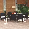 Image de vidaXL Ensemble à manger de jardin coussins 7pcs Résine tressée Noir