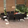 Image de vidaXL Ensemble à manger de jardin coussins 9pcs Résine tressée Noir