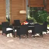 Image de vidaXL Ensemble à manger de jardin coussins 7pcs Résine tressée Noir