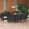 Image de vidaXL Ensemble à manger de jardin coussins 9pcs Résine tressée Noir