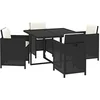 Image de 5-tlg. Garten-Essgruppe mit Kissen Poly Rattan Schwarz