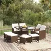 Image de vidaXL Ensemble à manger de jardin et coussins 9 pcs Poly rotin Marron