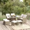 Image de vidaXL Ensemble à manger de jardin et coussins 9 pcs Poly rotin Beige