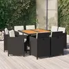 Image de vidaXL Ensemble à manger de jardin coussins 9pcs Résine tressée Noir