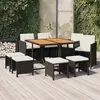 Image de vidaXL Ensemble à manger de jardin coussins 9pcs Résine tressée Noir