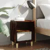 Image de vidaXL Table de chevet avec pieds en bois massif Chêne fumé 40x30x50cm