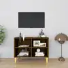 Image de vidaXL Meuble TV avec pieds en bois massif Chêne fumé 69,5x30x50 cm