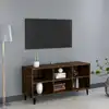 Image de vidaXL Meuble TV avec pieds en métal Chêne fumé 103,5x30x50 cm
