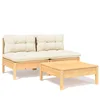 Image de vidaXL Salon de jardin 3 pcs avec coussins crème bois de pin