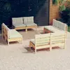 Image de vidaXL Salon de jardin 8 pcs avec coussins crème Bois de pin