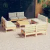 Image de vidaXL Salon de jardin 9 pcs avec coussins crème bois de pin