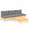 Image de vidaXL Salon de jardin 4 pcs avec coussins gris Bois de pin