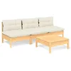 Image de vidaXL Salon de jardin 4 pcs avec coussins crème Bois de pin