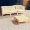 Image de vidaXL Salon de jardin 4 pcs avec coussins crème Bois de pin