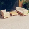 Image de vidaXL Salon de jardin 6 pcs avec coussins crème bois de pin